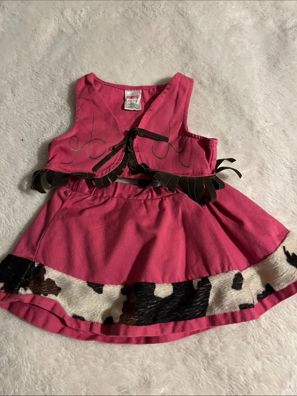 Gymboree Hot Pink Cowgirl matching set with Black & White Cow Print Trim